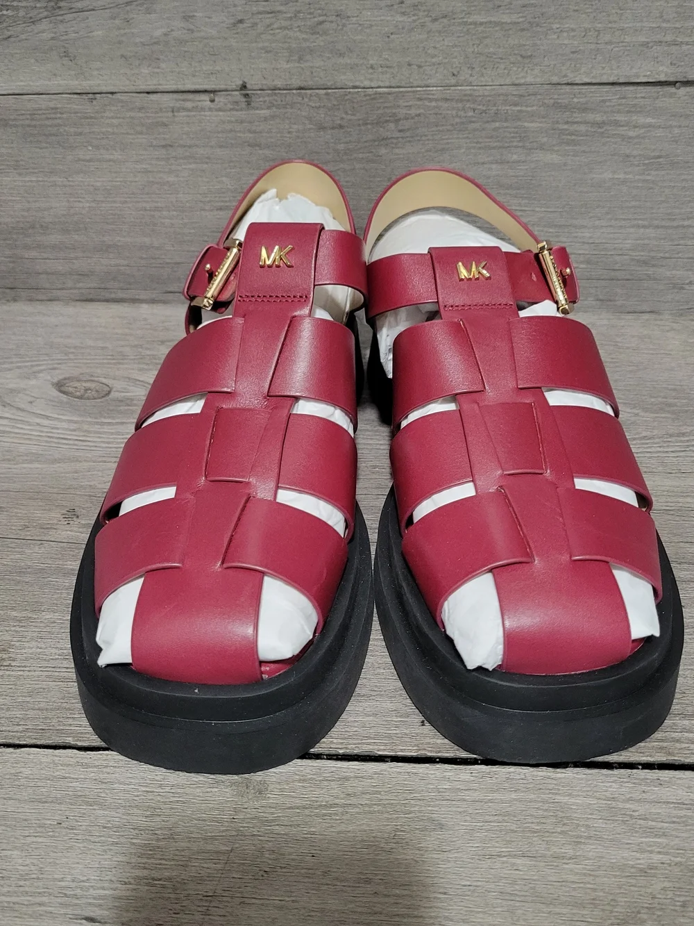 Michael Kors Indy Fisherman Womens Size 8 Leather Sandal Burgandy Purple